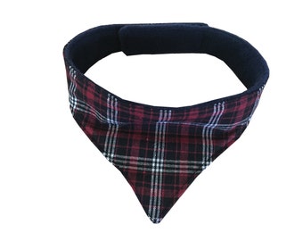 Dog Bandana Burgundy Tartan Fully adjustable Velcro