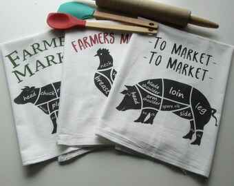 Three Flour Sack Towels, Dish Towels, Tea Towels, Kitchen Towels, Housewarming Gift, Shower Gift, Farmers Market Towels, Farmhouse Kitchen