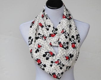 Mouse scarf, infinity scarf for mickey lovers loop scarf, cute mouse scarf white black red - matching scarf for mom and little girl and boy