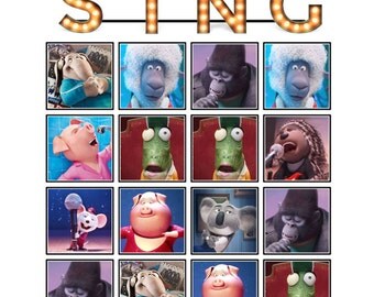 SING MOVIE theme BINGO Birthday Party Game - 30 cards - Plus Matching Game Instant Digital Download