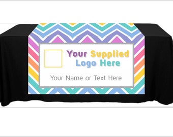 Full Color Table Runner with Your Logo in a Chevron Style Background - 48" x 80"