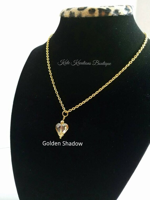 Valentines Necklace, Crystal Heart Necklace, Valentine Heart Necklace. Stainless Steel.