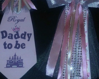 Princess Mommy and Daddy baby shower corsage and Tie