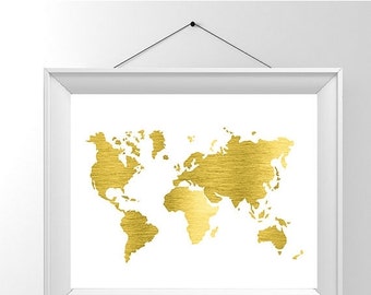 Gold foil world map | Etsy