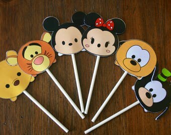 12 Personalized Disney Inspired Tsum Tsum Inspired Cupcake Toppers, Food Picks or Party Decorations