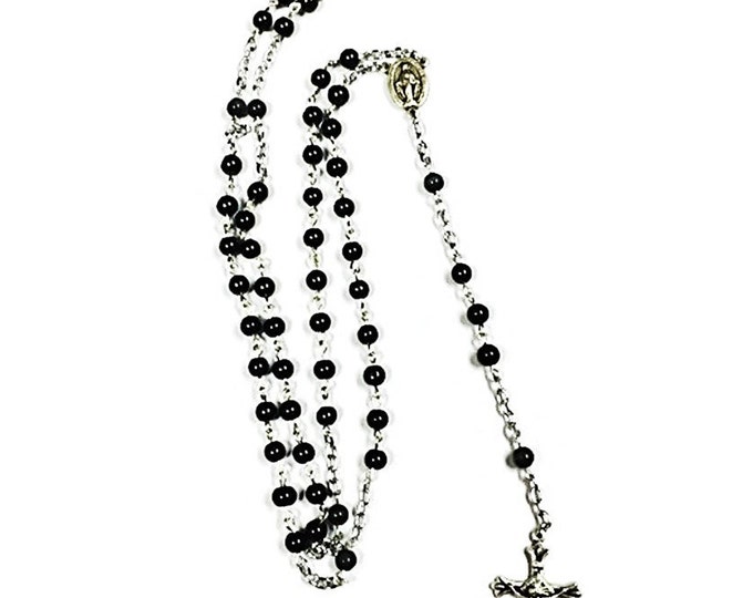 Wedding Rosary for Groom - Wedding Gift - Wedding Rosary Necklace - Catholic Christian Rosaries - Black Pearl Rosary - Wedding Keepsake