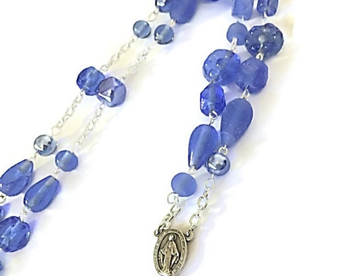 Blue Rosary - Confirmation Gift - Miraculous Rosary - Religious Gift - Christian Gift - Spiritual Jewelry - Baby Boy Rosary