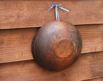 Old Wooden Bowl, Antique Wooden Bowl, Large Wood Dough Bowl, Collared Round Wood Bowl, Hanging Bowl