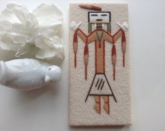 Navajo Sand Painting Night Chant Signed Art Wall Decor Native American Southwestern Mid Century Modern Retro Vintage Sandpainting Healing