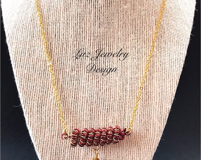 Red and gold necklace, Wire coil necklace, gold red necklace, red necklace, gold necklace, coiled jewelry