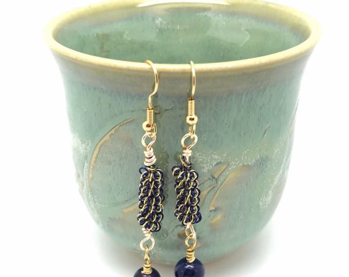 Blue yellow earrings, blue earrings, blue yellow earrings, dark blue jewelry, blue coil earrings, yeloww coil earrings
