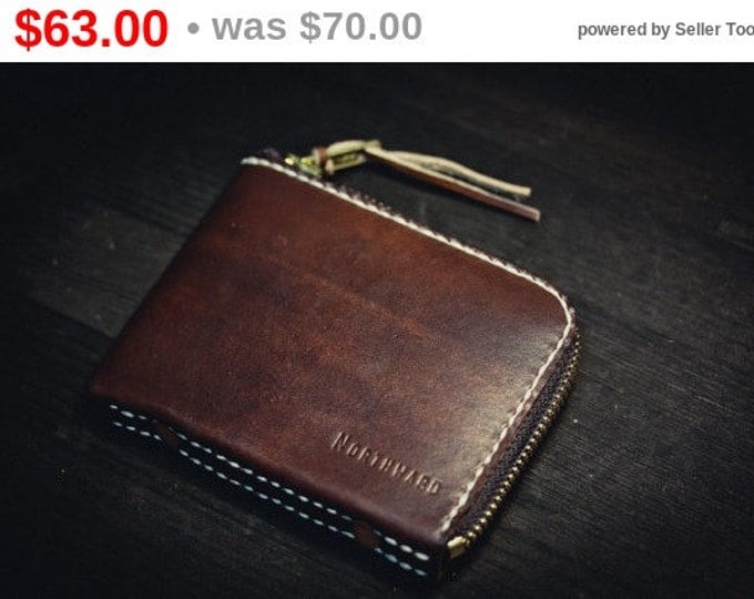 Hand-dyed Leather Mini Zip Wallet/ Minimalist Wallet / Small leather wallet / Leather Wallet/ Card wallet/ Pocket wallet