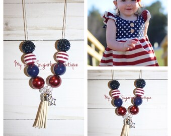 Vintage America Tassel Necklace-Patriotic Tassel-M2M Little Bird Clothing-4th of July Necklace-Baby-Toddler-Girls-Women