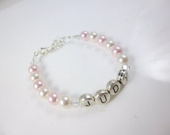 Baby Bracelet, Personalized Baby Bracelet,Pearl Baby Bracelet, Swarovski Pearls, Bridesmaid Bracelet, Custom