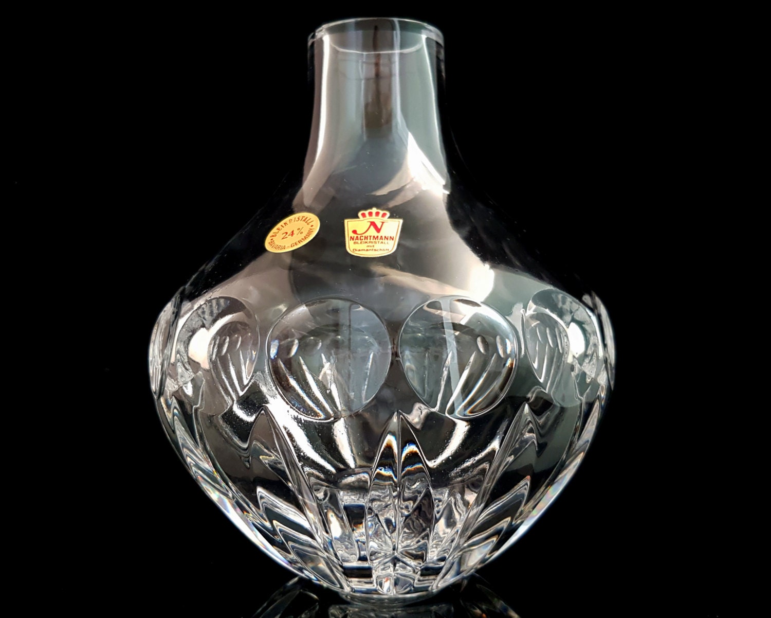 Large Cut Lead Crystal Vase / German Crystalware / Mid Century