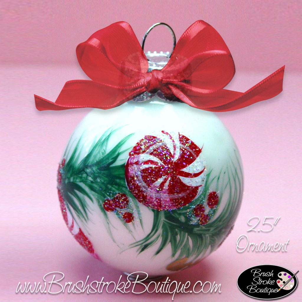 Peppermints Ornament Hand Painted Glass Ball Ornament
