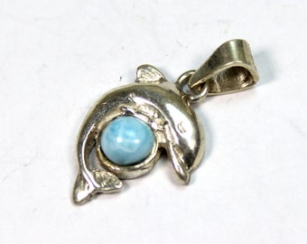 Lovely Sky Blue Larimar .925 Sterling Silver Dolphin Pendant 26mm