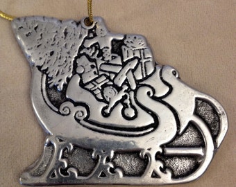 Vintage Wilton Christmas Ornament, Santa's Sleigh with Presents, Christmas Tree Decoration, Ornament Collector