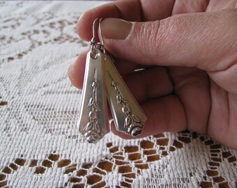 Spoon Earrings, Silver Earrings, Spoon Jewelry, Antique Flatware, "Spring Garden", Holmes and Edwards, 1949