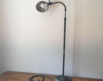 Vintage industrial brass floor lamp with adjustable goose neck