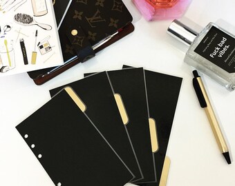 Black Minimalist Dividers in Pocket, Personal, A5 of Half Letter