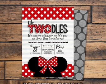Oh TWOdles Minnie Mouse Birthday Invitation (Digital File or Prints with Envelopes) (FREE Shipping) (ALL Wording can be changed)
