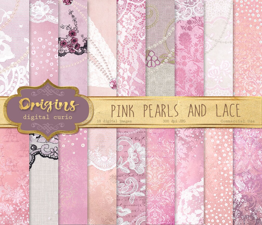 Pink Pearls and Lace Digital Paper pearl backgrounds pink