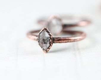 Tiny Herkimer Diamond Ring Copper Ring Tibetan Quartz Ring Midi ring