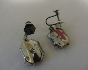 Vintage 1920 30s Sterling Silver Art Deco Star Rhinestone Earrings Early Centry mint Condition