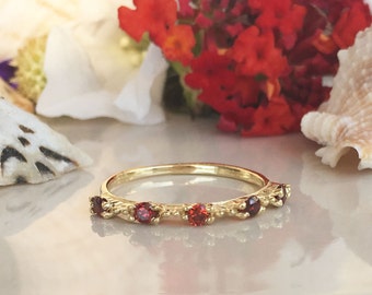 20% off-SALE!! Garnet Ring - Stack Red Ring - January Birthstone - Dainty Ring - Tiny Ring - Slim Band - Simple Jewelry