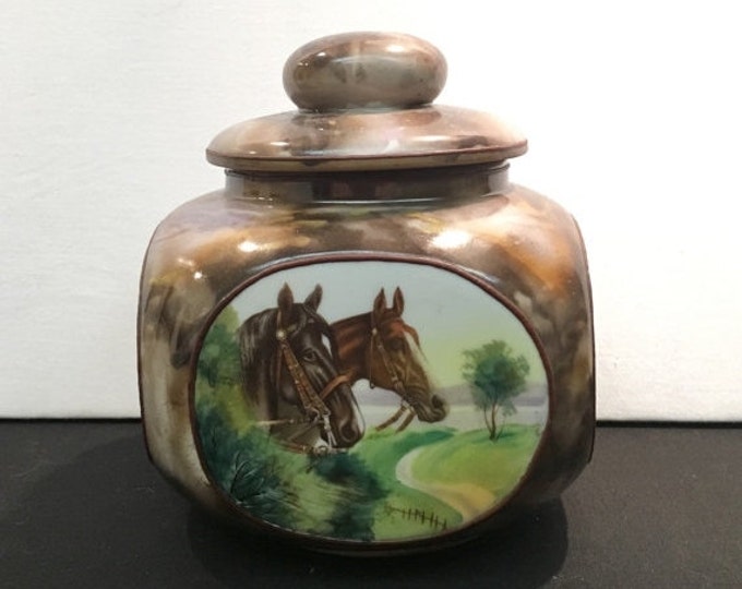 Storewide 25% Off SALE Antique Morimura Brothers Nippon Fine Porcelain Stallion Humidor Featuring Hand Painted Medallion Designs