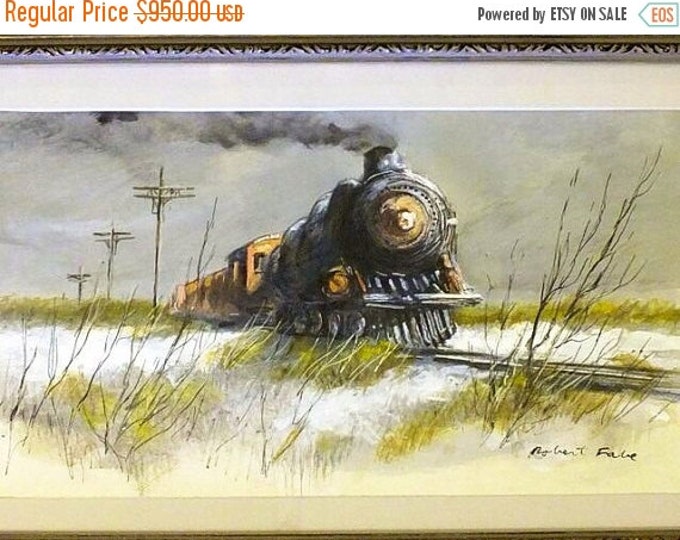 Storewide 25% Off SALE Original Artwork by Listed Artist Robert Fabe (1917- 2004) Featuring Moving Locomotive Winter Scene, Original Artist