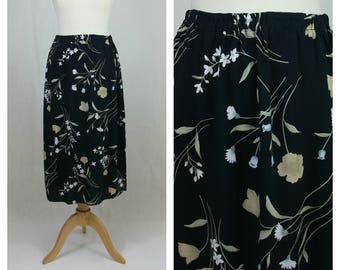 90s vintage skirt. Midi skirt. Maxi skirt. Black skirte. Floral print skirt. Spring summer skirt. Beach skirt. Size M - L.