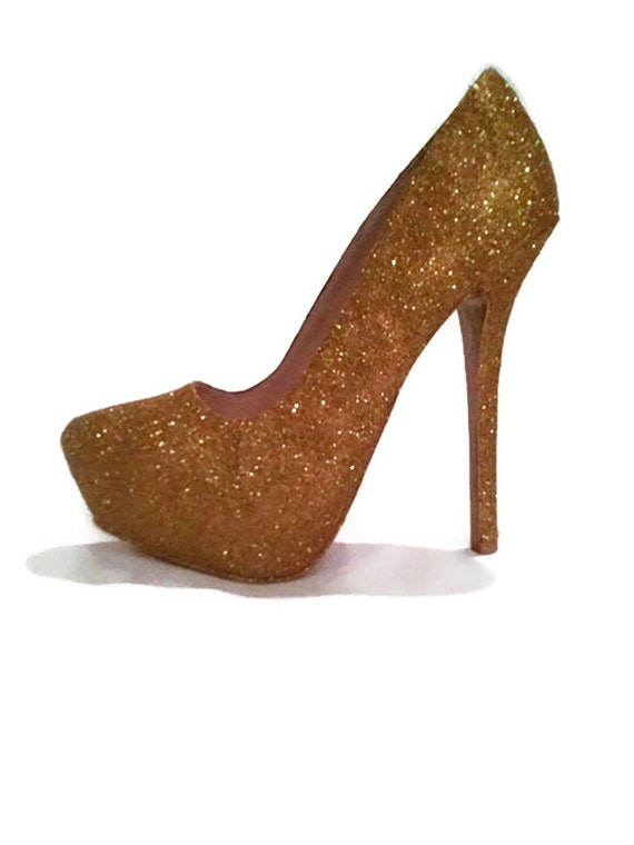 gold glitter high heel shoes