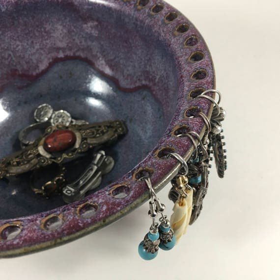 Purple Earring Holder Pottery Jewelry Bowl Ceramic Earring