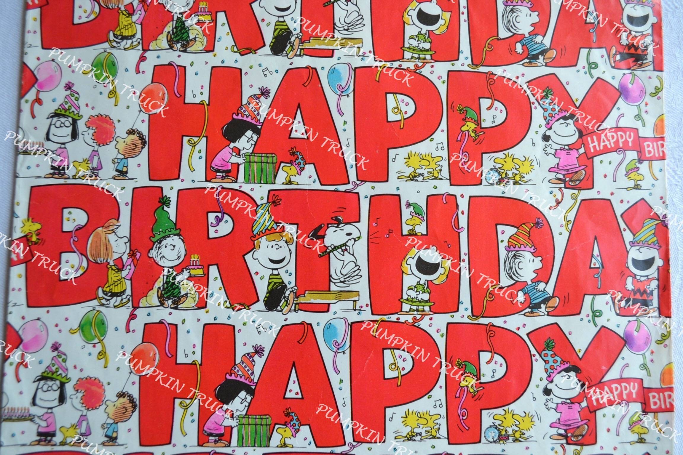Vintage Wrapping Paper Happy Birthday Peanuts Gang Partial Sheet