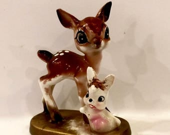 Vintage Walt Disney, Bambi and Thumper Figurine, Deer and Rabbit Statue, Mid Century Bambi, Made in Japan, Ceramic, Hand Painted, 1940s