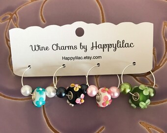 Wine Charms, Floral Wine Charms, Pearl Wine Charms, Wine Gift,Bar Accessories, Cocktail Glass ID, Wine, Wine Glass Charm, 3D Flower Bar Ware
