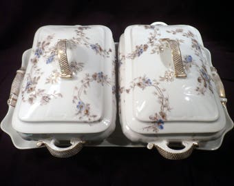 Very Rare Pair Antique Haviland Limoges Lidded Servers and Large Tray, CFH/GDM 1882-1890