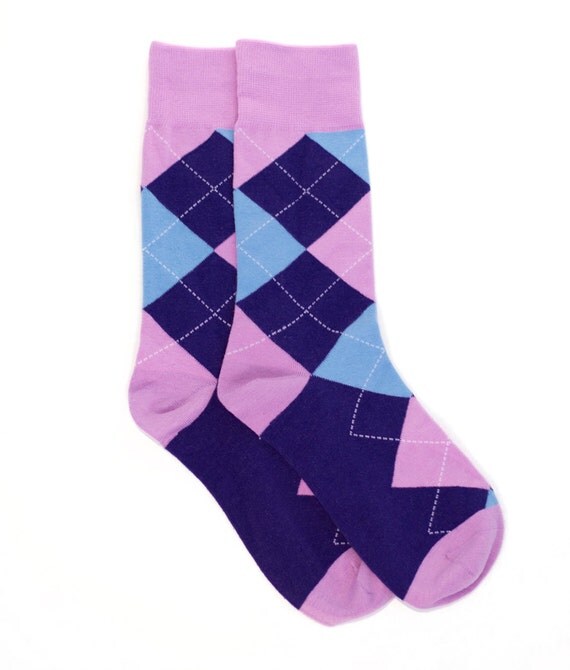 Pink Blue Argyle Socks Argyle Socks. Mens Socks. Mens Dress