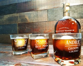 Square Whiskey Glasses, Groomsmen Gifts, Whiskey Glasses Personalized, Custom Engraved Rocks Glass, Scotch Glass, Groomsman Gift Set