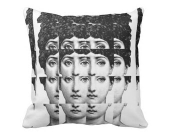Fornasetti Face Throw Pillow, Modern Geometric Black and White Print 16 or 20" Square OUTDOOR or INDOOR Pillows