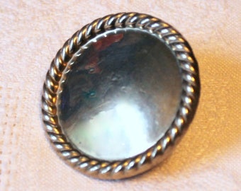 Vintage Silver Metal Horse Bridle Rosette Button with Rope Border - Extra Large - 2"
