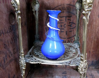 Murano Glass Vase, 1960s Vase, Blue Murano, Blue Glass Vase, Small Vase, Bud Vase, Posy Vase, Posy Holder, 1960s Decor, Mid Century Vase