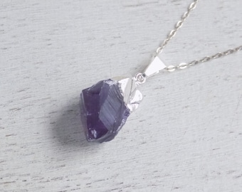 February Birthstone, Raw Amethyst Necklace, Purple Raw Amethyst Pendant, Amethyst Crystal, Purple Necklace, Sterling Silver Necklace, 8-575