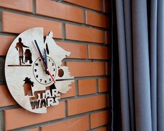 Gift for Boyfriend Star Wars Wall Wood Clock Home decor Housewarming House Warming Darth Vader Husband Brother Living Room Decor