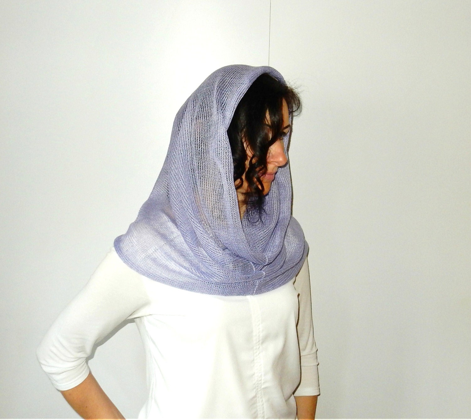 Headcovering Infinity shawl scarf Knit chapel veil Linen loop