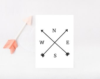 Rustic Home Decor, Compass print, Monochrome Print, Arrow Print, Direction signs, Home Decor Wall Art, Home Decor Rustic, Home Office Decor