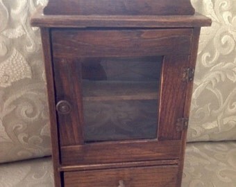 Salesman Sample Glass Front Hutch with Linen Drawer