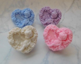 Heart Soaps - Rose Baby Shower - Heart Wedding Favors - Rose Anniversary Party - Angel Gift - Decorative Soap - Valentines Favors - 5 pk